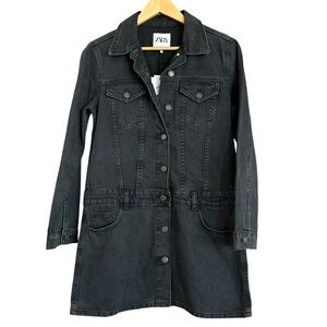 Zara NWT Zoe Denim Utility Mini Dress Charcoal Faded Black Dz S